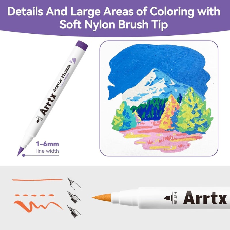 Arrtx Acrylic Markers Basic Series 48 Colors,Brush Tip Acrylic Paint Pens for Rock Painting,Glass,Stone,Wood,Ceramic,Fabric,DIY Crafts & Art Supplies - Image 2